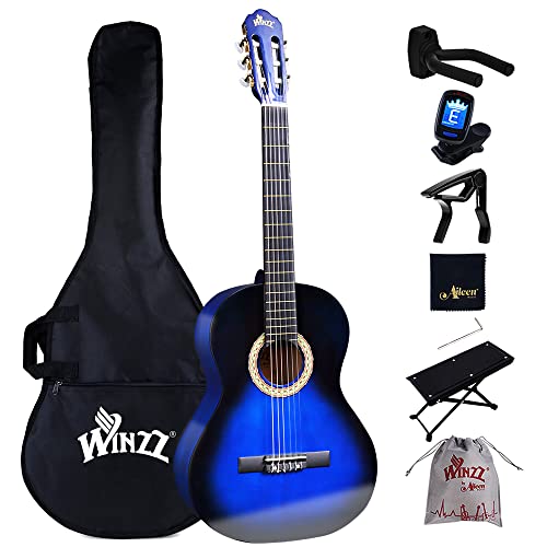 Winzz 4/4 Guitarra Clásica Set para Principiante - Kit de Guitarra Española de 39 Pulgadas con Cuerdas de Nylon para Adultos, Niños Más de 12 Años, Azul